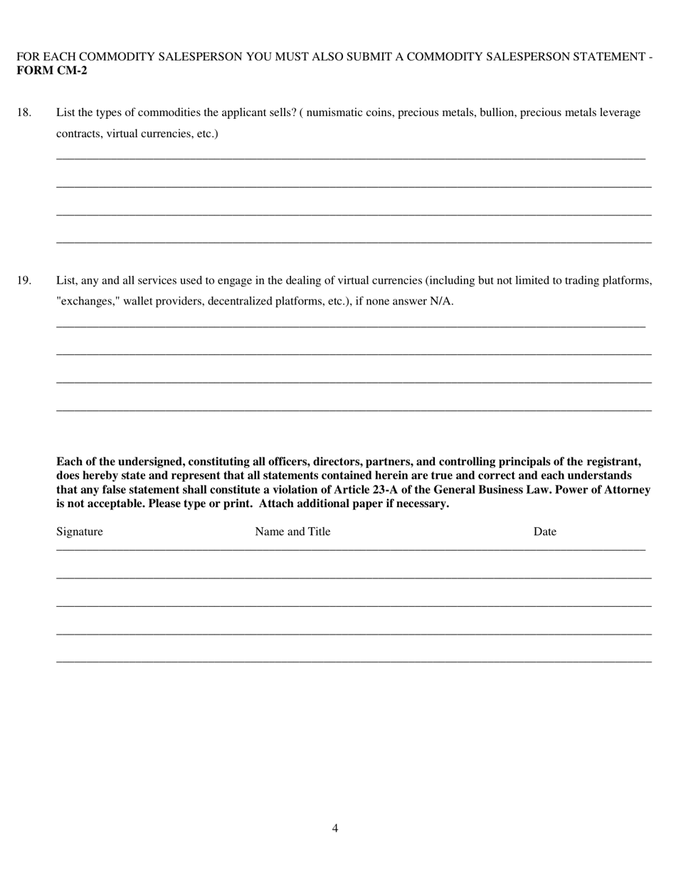 Form CBD Commodity Broker / Dealer Statement - New York, Page 4