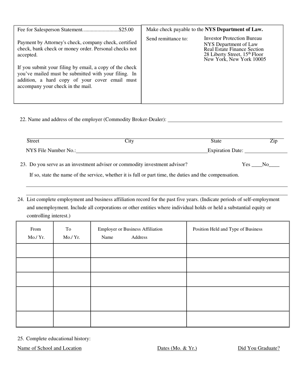 Form CM-2 Commodity Salesperson Statement - New York, Page 3