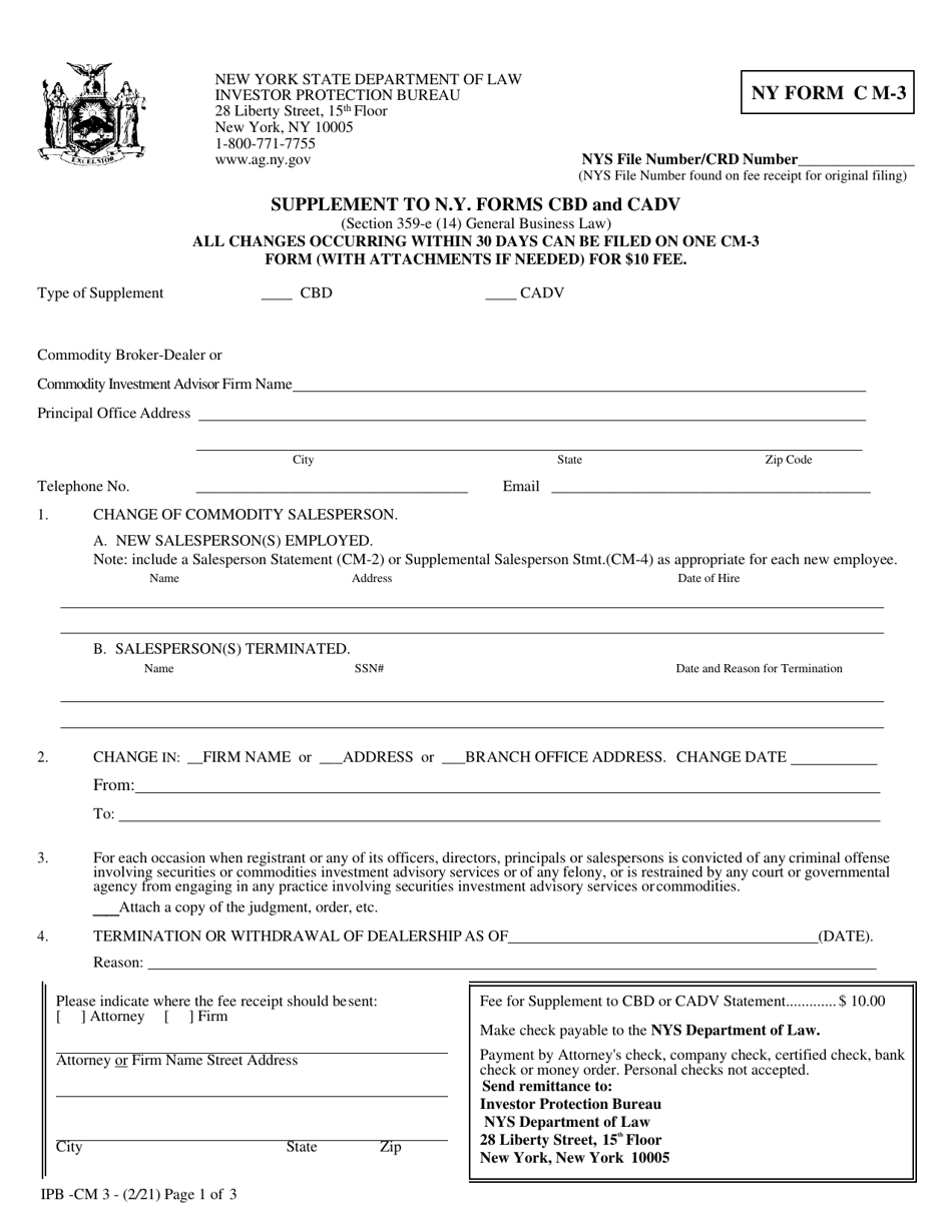 Form CM-3 Supplemental Commodity Statement - New York, Page 1