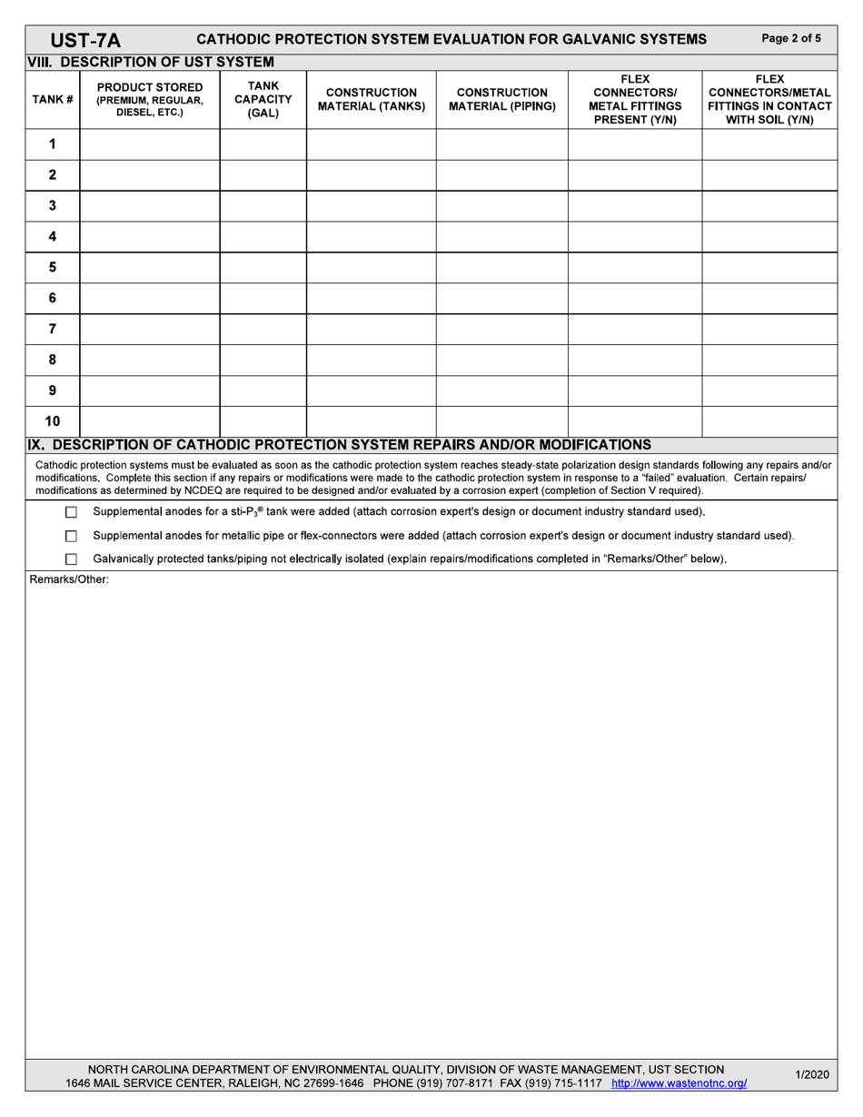 Form UST-7A Cathodic Protection Testing Form for Galvanic Cathodic Protection Systems - North Carolina, Page 2