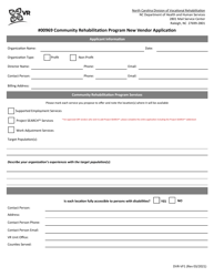 Form DVR-VF1 &quot;#00969 Community Rehabilitation Program New Vendor Application&quot; - North Carolina
