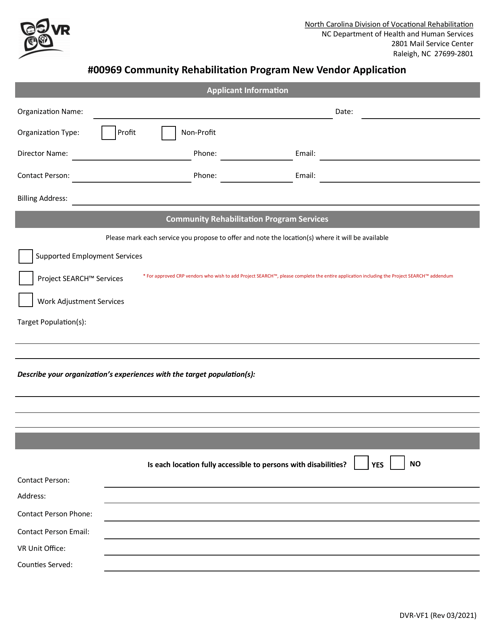 Form DVR-VF1 #00969 Community Rehabilitation Program New Vendor Application - North Carolina