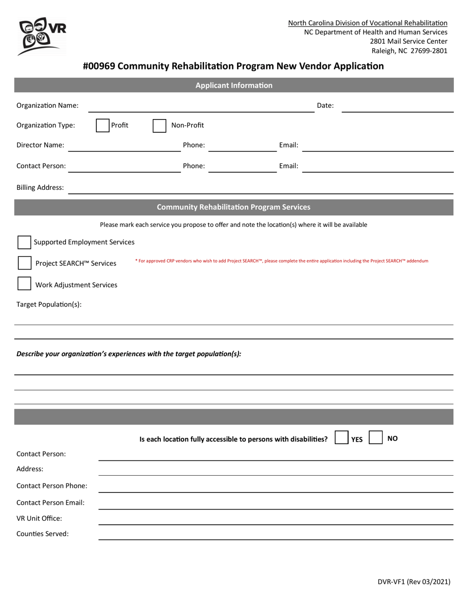 Form DVR-VF1 #00969 Community Rehabilitation Program New Vendor Application - North Carolina, Page 1