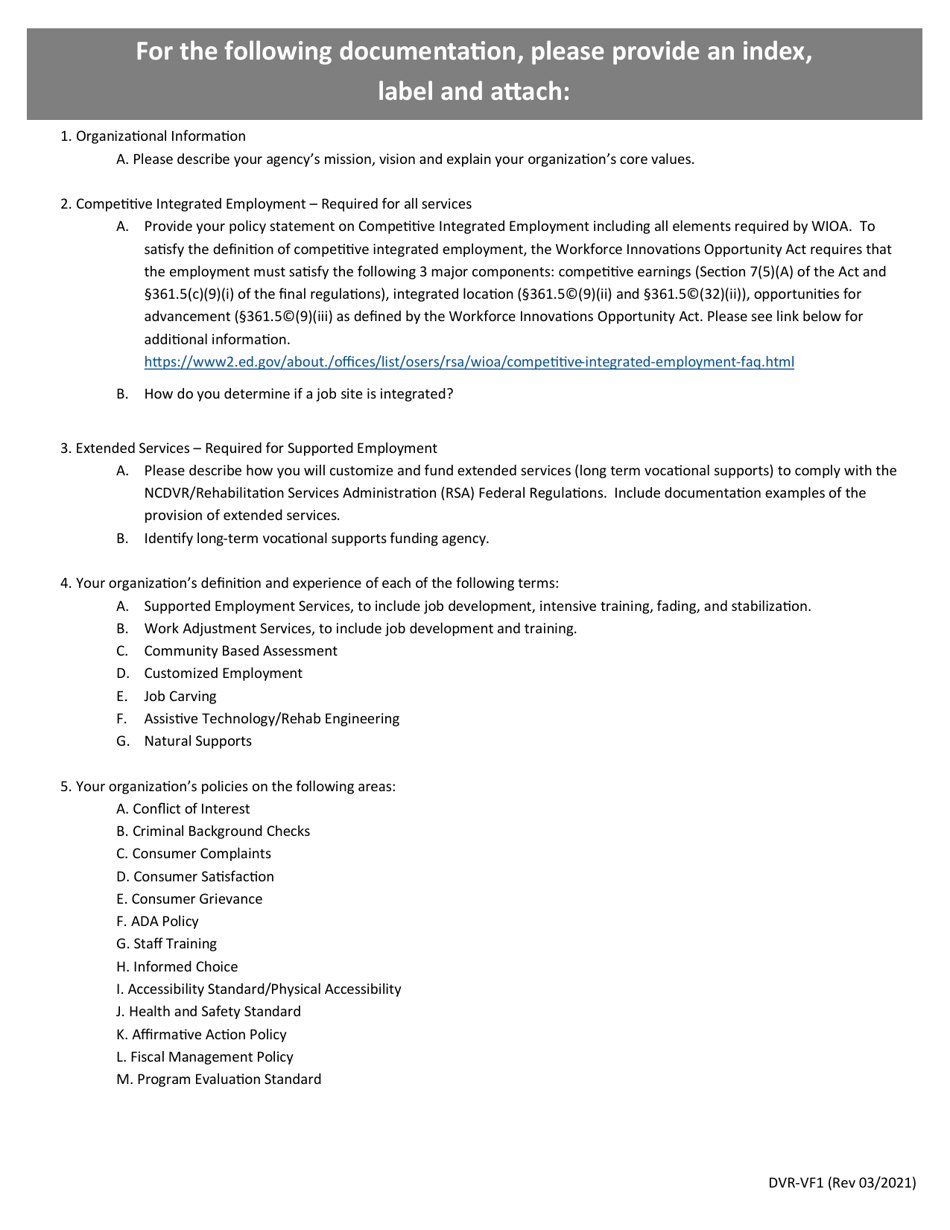 Form DVR-VF1 #00969 Community Rehabilitation Program New Vendor Application - North Carolina, Page 2