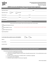 Form DVR-VF2 &quot;#00969 Community Rehabilitation Program Renewal Vendor Application&quot; - North Carolina