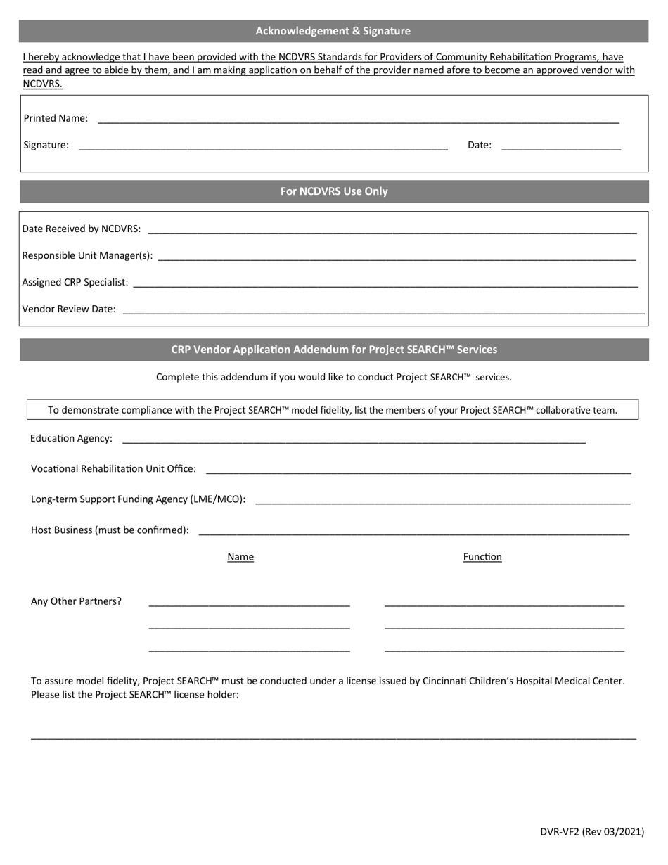 Form DVR-VF2 #00969 Community Rehabilitation Program Renewal Vendor Application - North Carolina, Page 3