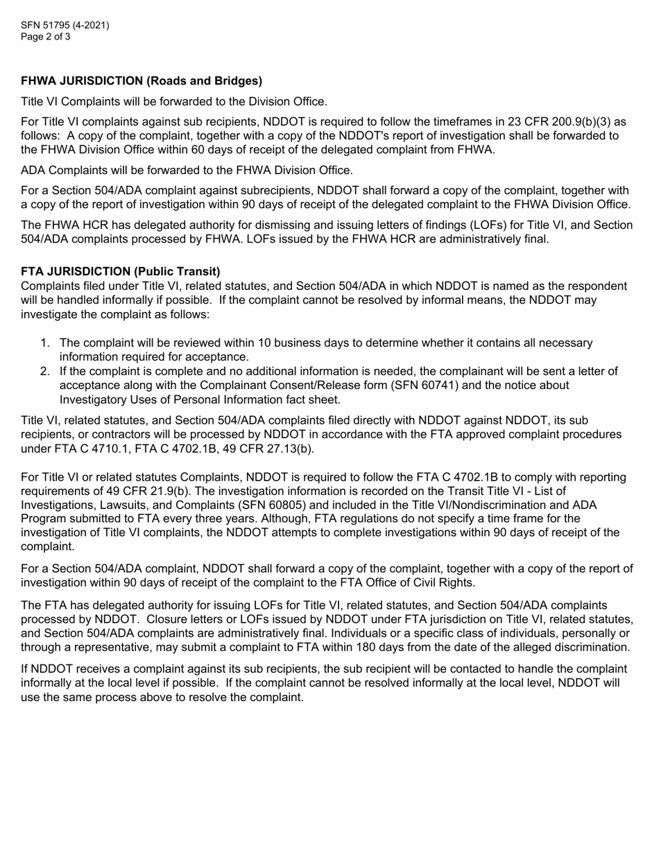 Form SFN51795 External Complaints of Discrimination - North Dakota, Page 2