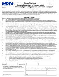 Form MDT-MAI-006 &quot;Driveway Approach Application and Permit&quot; - Montana, Page 2