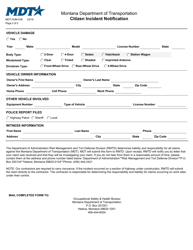Form MDT-HUM-038 Citizen Incident Notification - Montana, Page 2