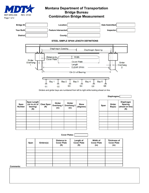 Form MDT-BRG-008 Combination Bridge Measurement - Montana