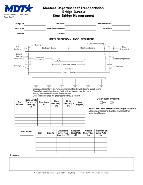 Form MDT-BRG-005 Steel Bridge Measurement - Montana
