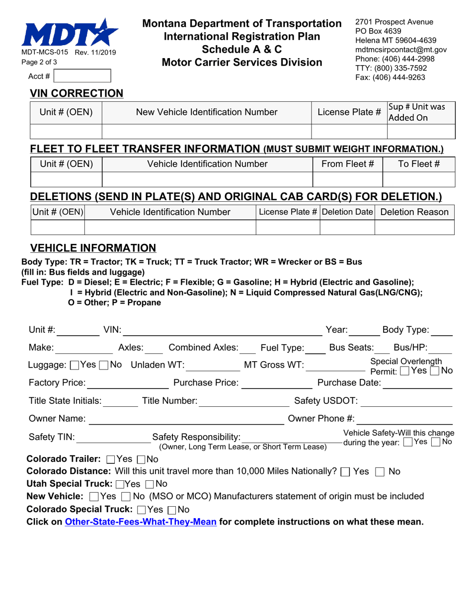 Form MDT-MCS-015 Schedule A  C International Registration Plan - New and Renewed Accounts - Montana, Page 2