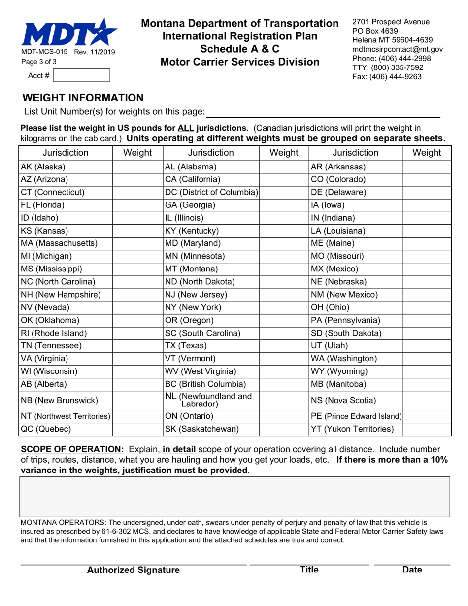 Form MDT-MCS-015 Schedule A  C International Registration Plan - New and Renewed Accounts - Montana, Page 3
