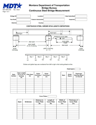 Document preview: Form MDT-BRG-006 Continuous Steel Bridge Measurement - Montana