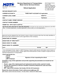 Form MDT-MCS-019 Refund Application - Montana