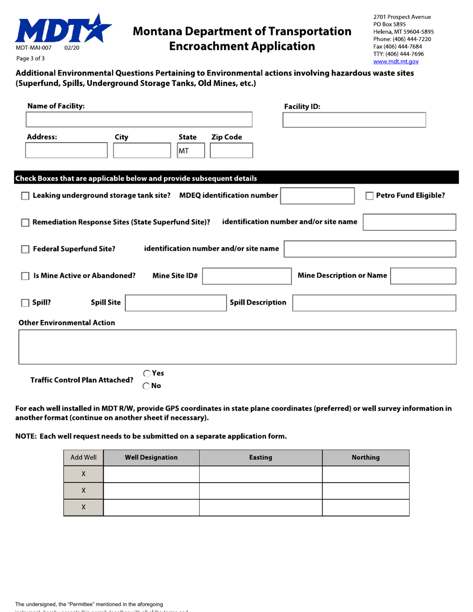 Form MDT-MAI-007 Encroachment Application - Montana, Page 3