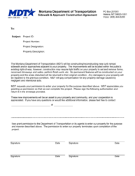 Document preview: Form MDT-CDB-003 Sidewalk & Approach Construction Agreement - Montana