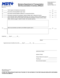 Form MDT-CON-103-09A Bid Documentation Inventory Affidavit - Montana, Page 2