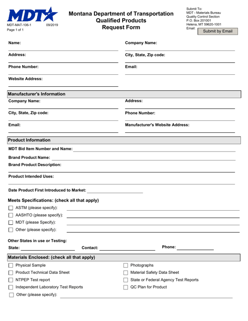 Form MDT-MAT-106-1 Qualified Products Request Form - Montana