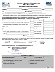 Form MDT-CIV-022 &quot;Dbe/Sbe Reimbursement Request&quot; - Montana