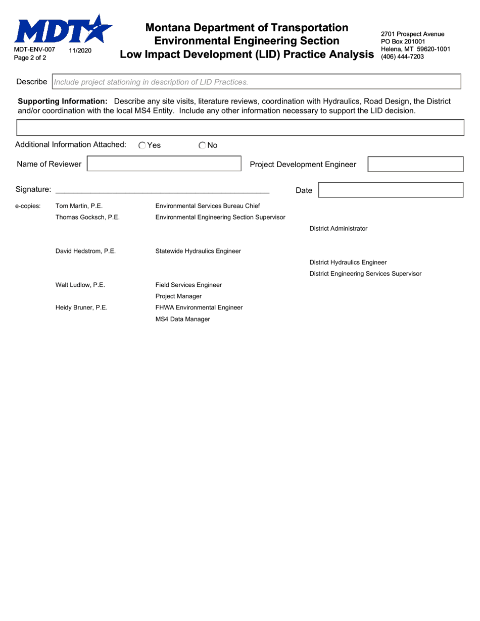 Form MDT-ENV-007 Low Impact Development (Lid) Practice Analysis - Montana, Page 2