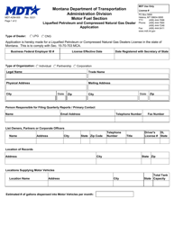 Form MDT-ADM-005 Liquefied Petroleum and Compressed Natural Gas Dealer Application - Montana
