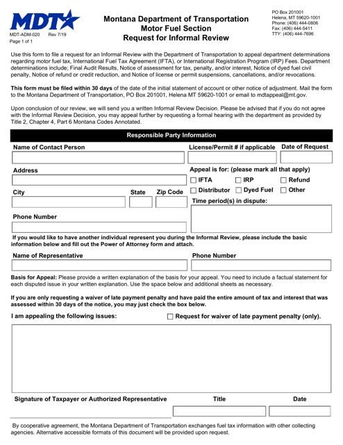 Form MDT-ADM-020 Request for Informal Review - Montana