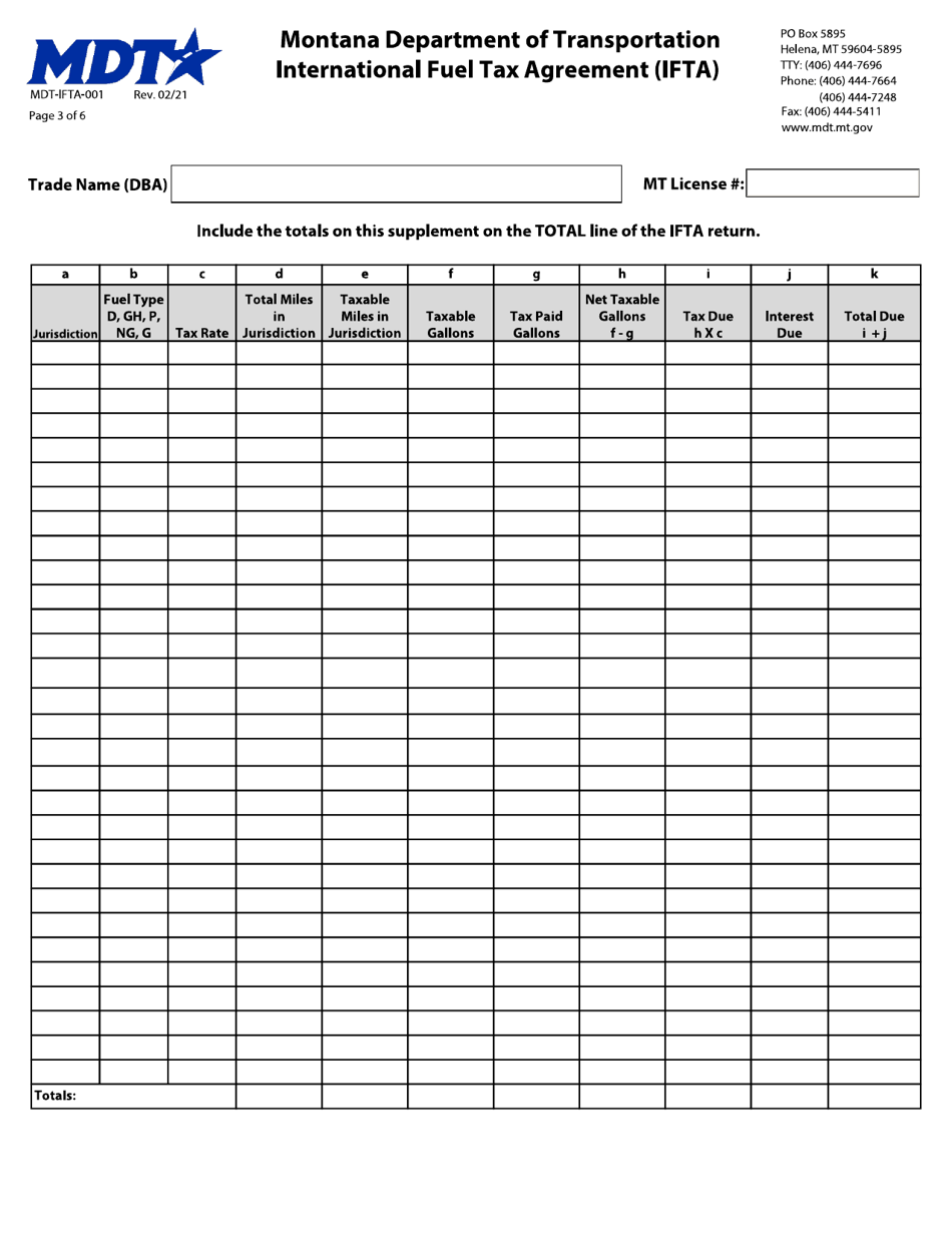 Form MDT-IFTA-001 International Fuel Tax Agreement (Ifta) Tax Return - Montana, Page 3