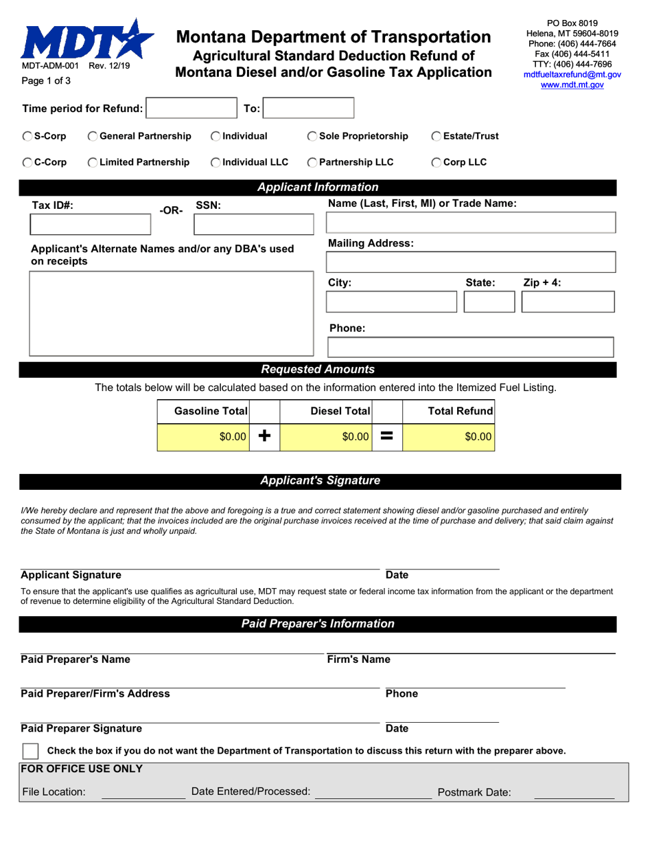 Form MDT-ADM-001 Download Fillable PDF or Fill Online Agricultural Sns-Brigh10