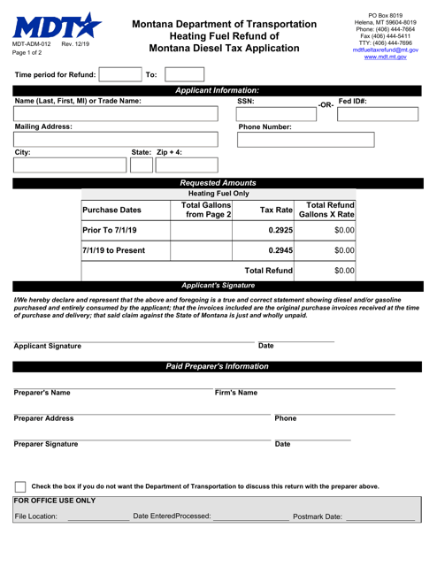 Document preview: Form MDT-ADM-012 Montana Diesel Tax Application - Montana