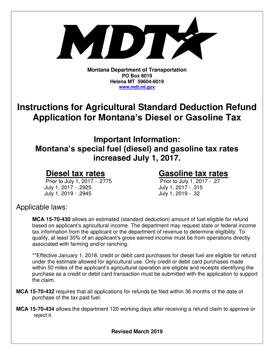 Download Instructions for Form MDTADM001 Agricultural Standard