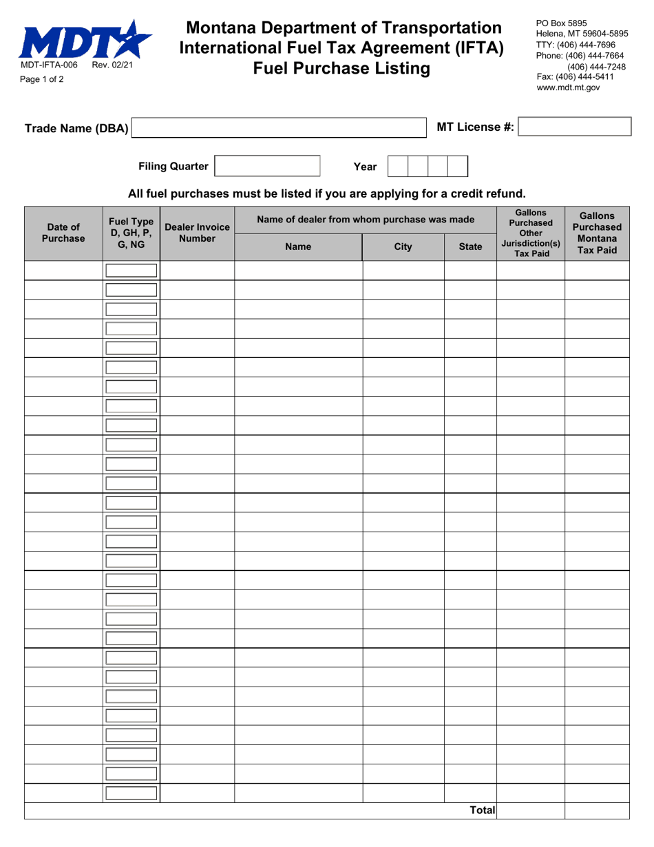 Montana Fuel Tax Refund Form