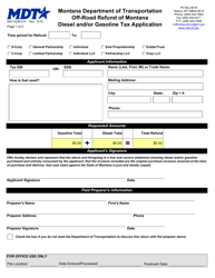 Form MDT-ADM-014 &quot;Off-Road Refund of Montana Diesel and/or Gasoline Tax Application&quot; - Montana