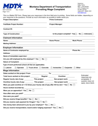 Form MDT-CON-004 &quot;Prevailing Wage Complaint&quot; - Montana