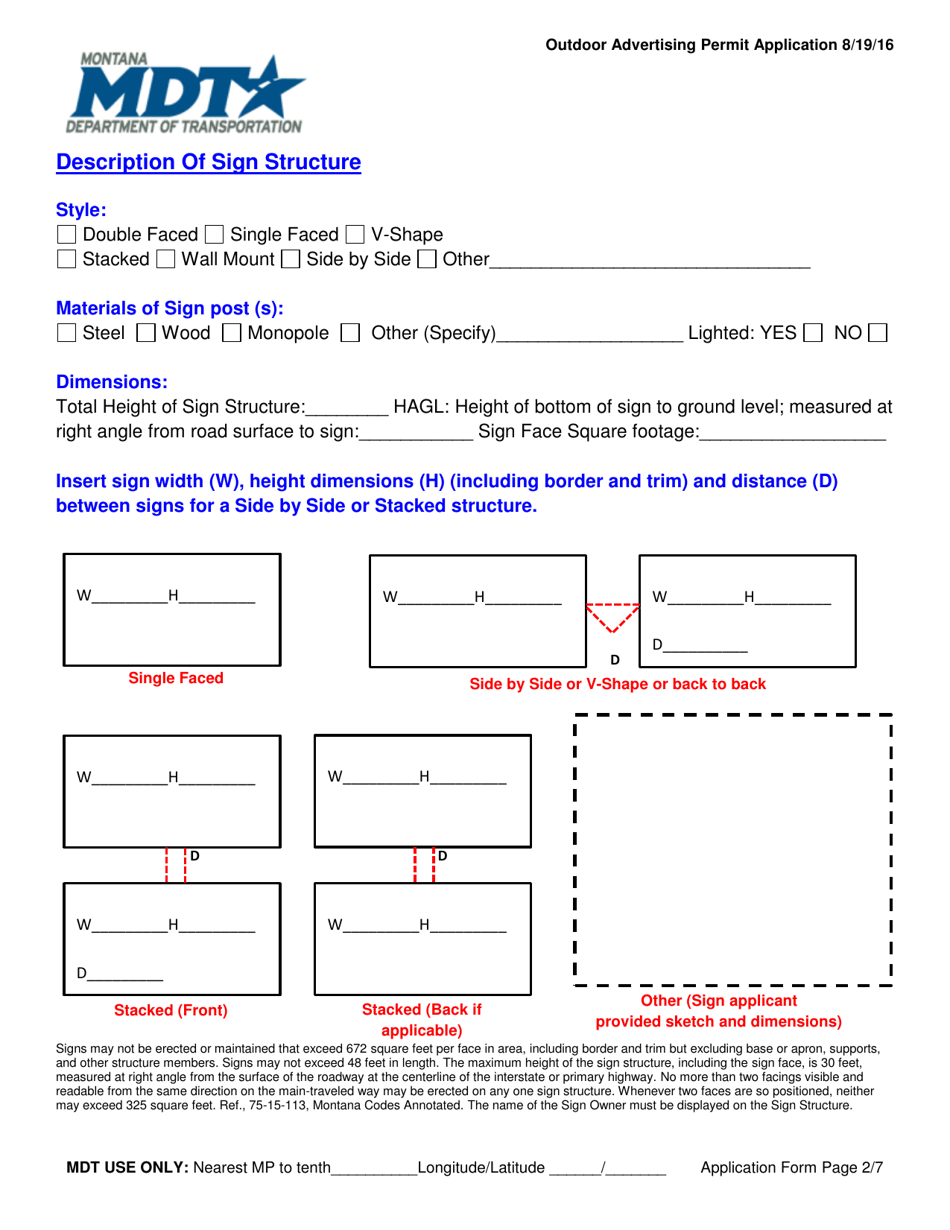 Outdoor Advertising Permit Application - Montana, Page 3