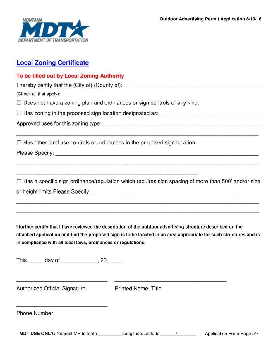 Outdoor Advertising Permit Application - Montana, Page 6