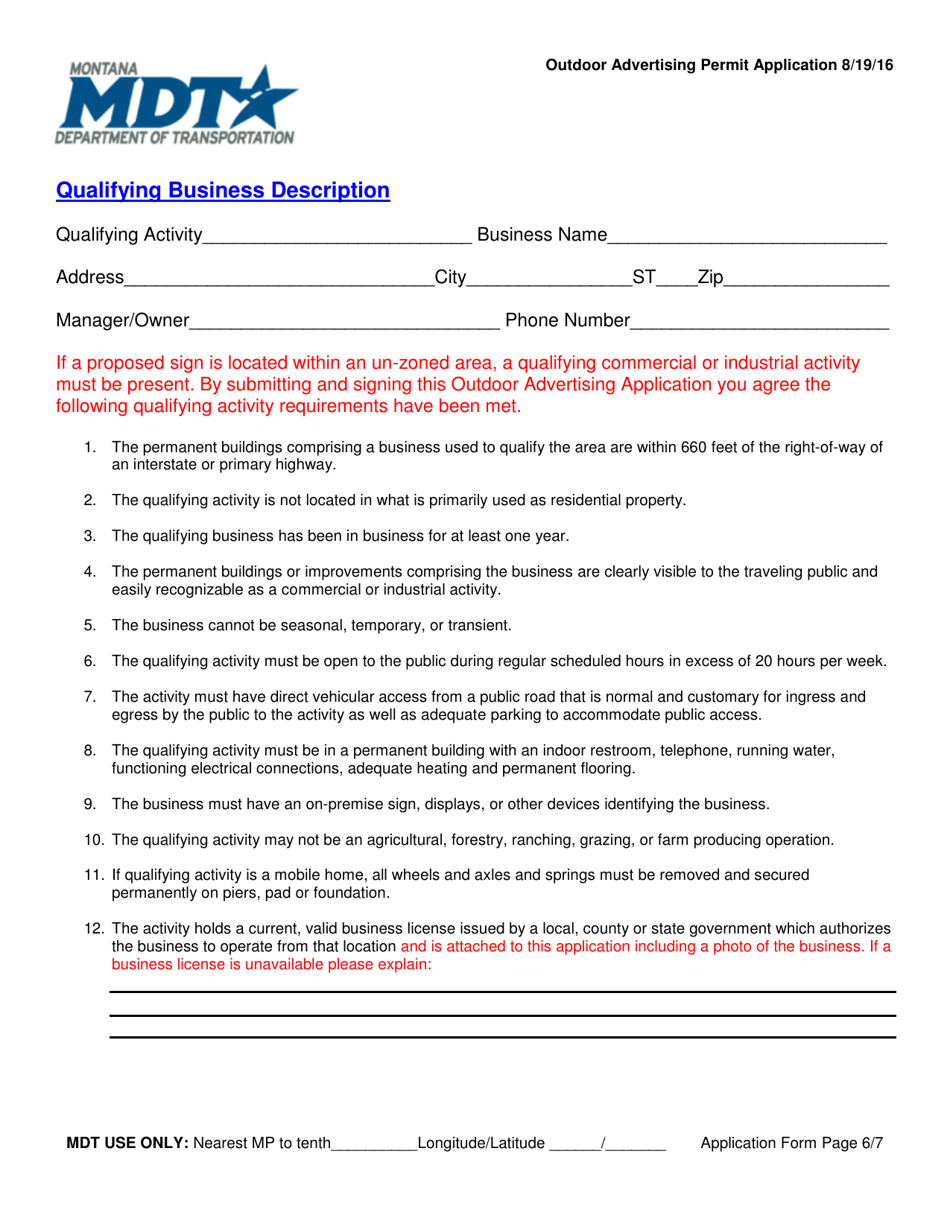 Outdoor Advertising Permit Application - Montana, Page 7