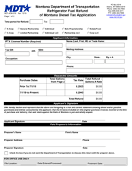 Form MDT-ADM-016 Refrigerator Fuel Refund of Montana Diesel Tax Application - Montana