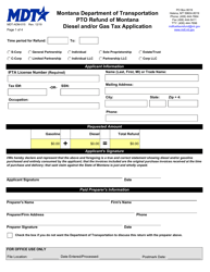 Form MDT-ADM-015 Pto Refund of Montana Diesel and/or Gas Tax Application - Montana