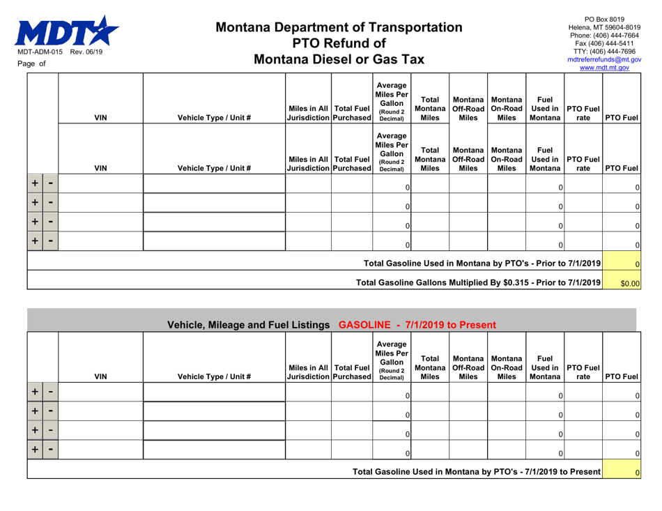 Form MDT-ADM-015 Pto Refund of Montana Diesel and / or Gas Tax Application - Montana, Page 3