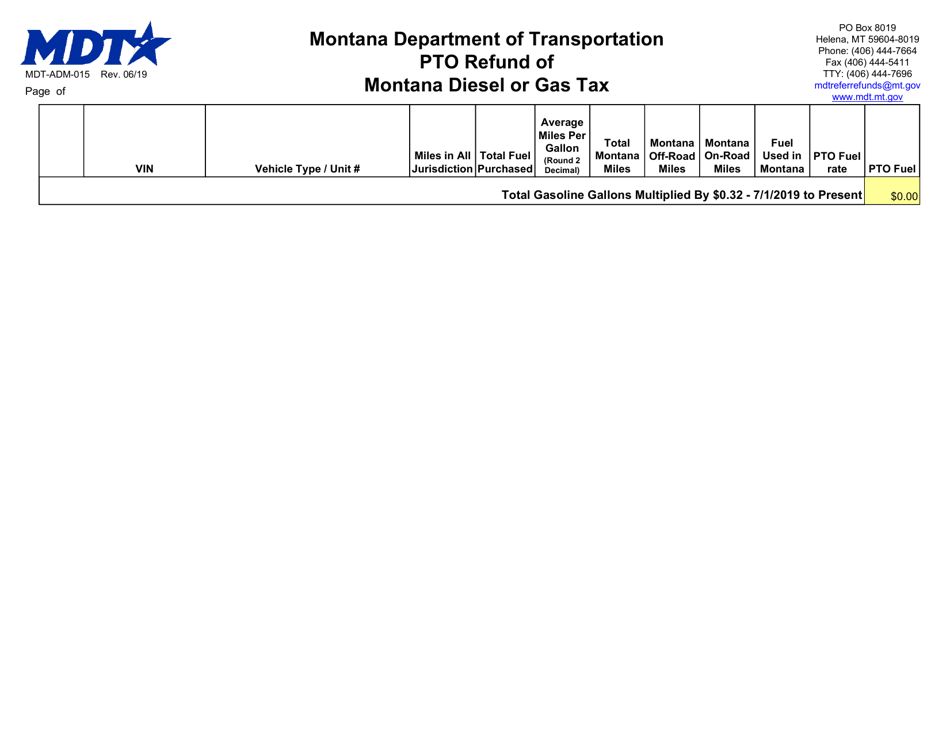 Form MDT-ADM-015 Pto Refund of Montana Diesel and / or Gas Tax Application - Montana, Page 4