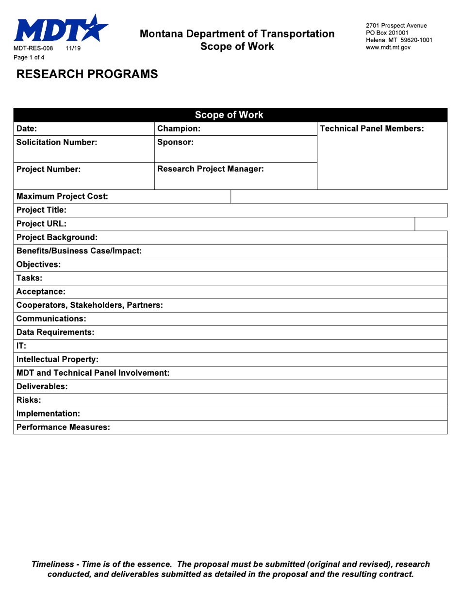 Form MDT-RES-008 Scope of Work - Montana, Page 1
