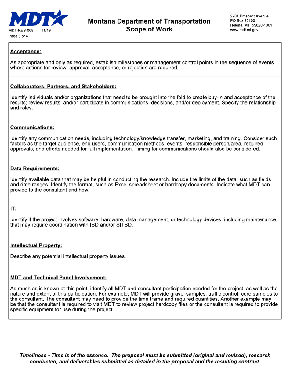 Form MDT-RES-008 Scope of Work - Montana, Page 3