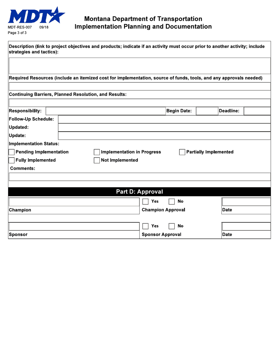 Form MDT-RES-007 Implementation Planning and Documentation - Montana, Page 3