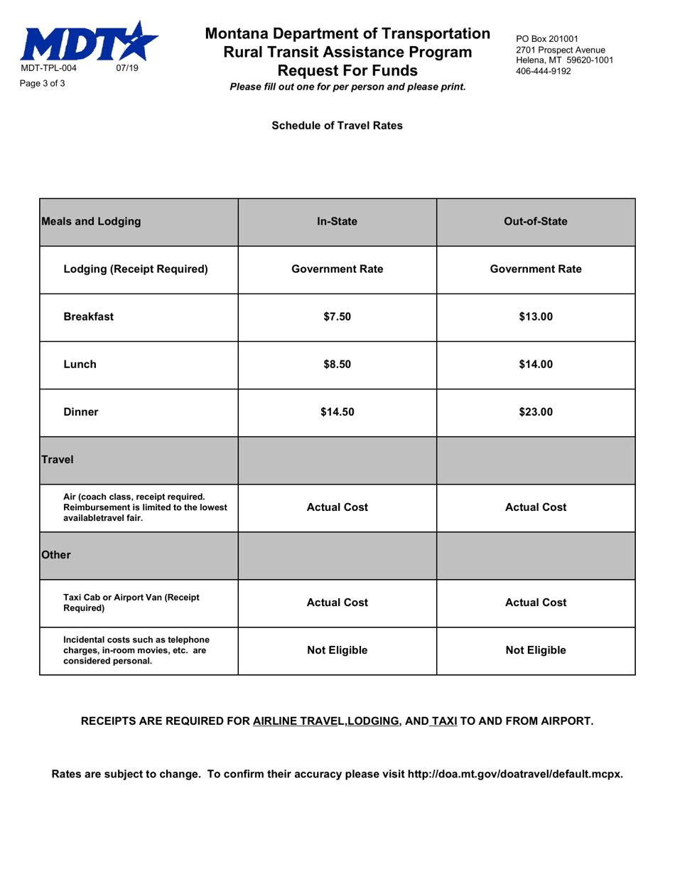 Form MDT-TPL-004 Rural Transit Assistance Program Request for Funds - Montana, Page 3
