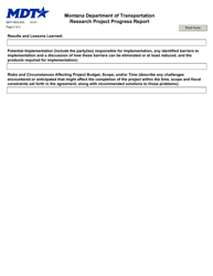 Form MDT-RES-003 Research Project Progress Report - Montana, Page 2