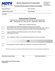 Form MDT-CON-108-01-2 Contractor/Subcontractor Guide and Checklist - Montana