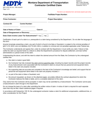 Form MDT-CON-105-16-2 &quot;Contractor Certified Claim&quot; - Montana