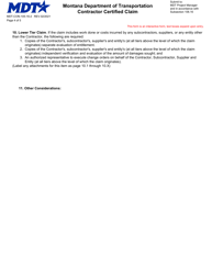 Form MDT-CON-105-16-2 &quot;Contractor Certified Claim&quot; - Montana, Page 4