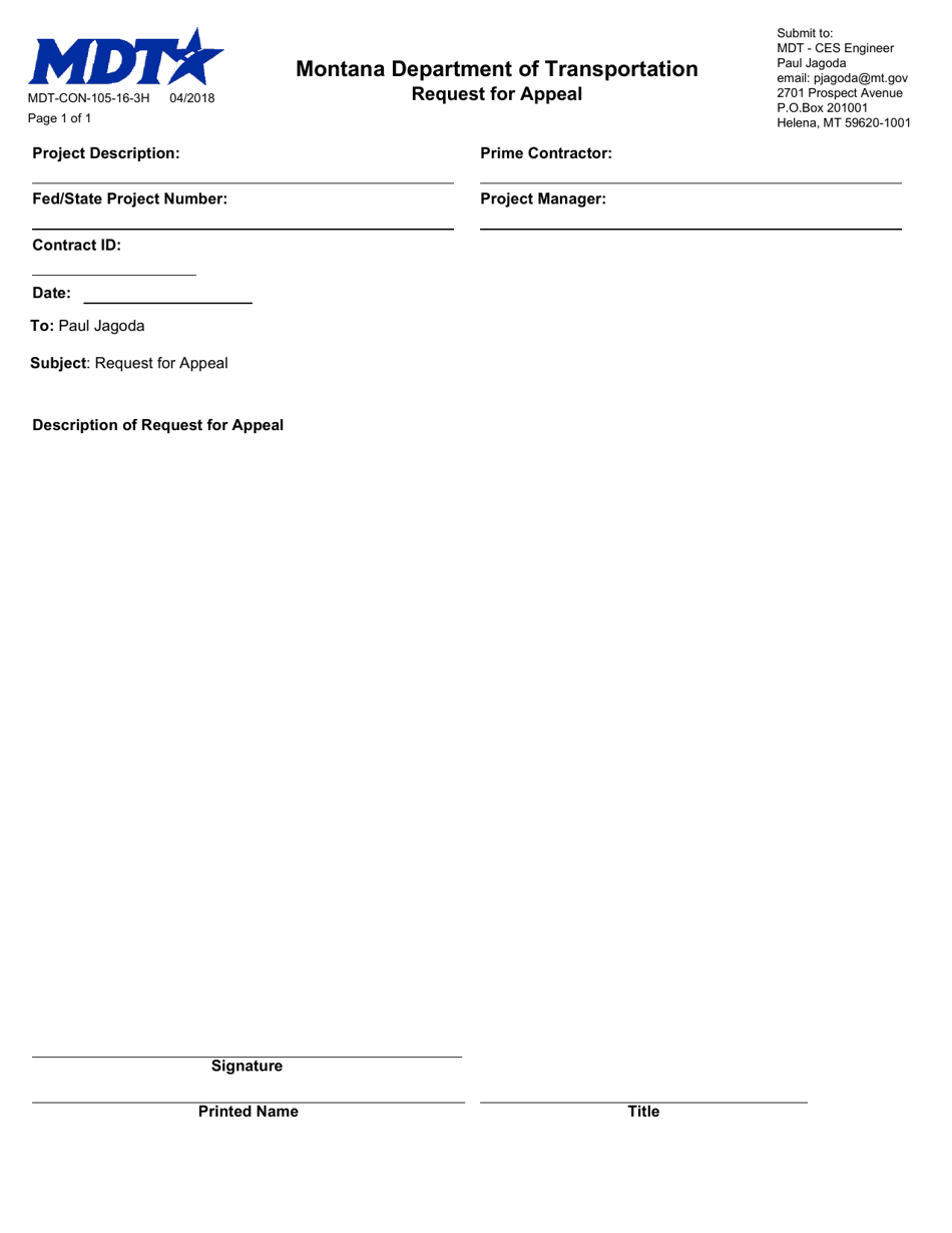 Form MDT-CON-105-16-3H Download Fillable PDF or Fill Online Request for ...